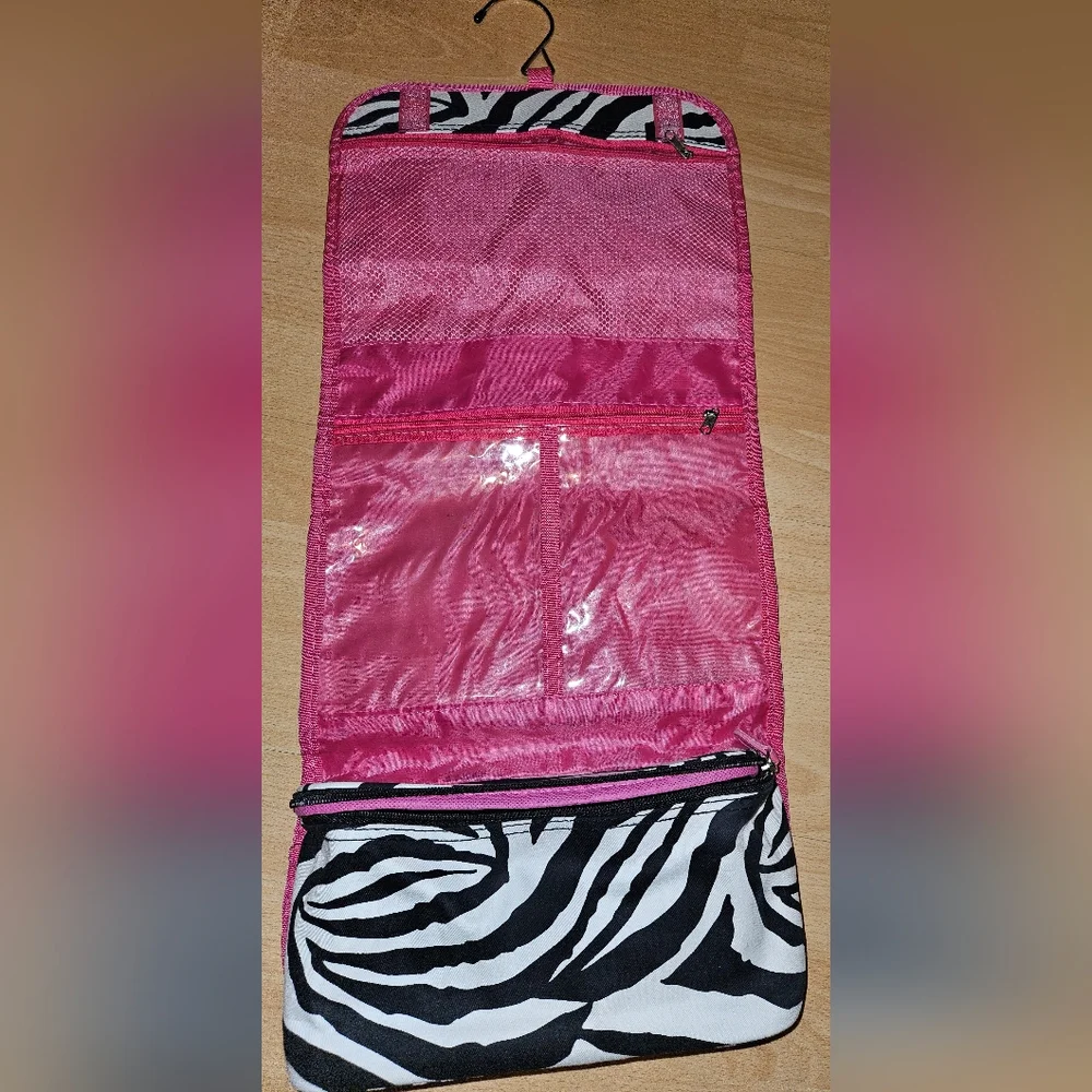 Women's Large Zebra Hanging Toiletry Cosmetic Organizer Bag 23x11